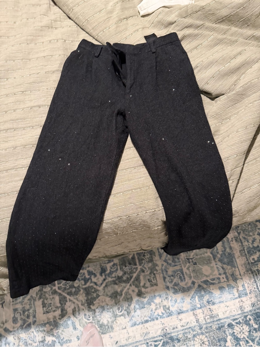 Sandro Black Wide-Leg Sparkle Trousers